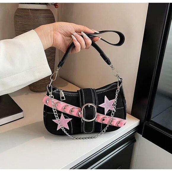 Y2K Purse Black Crossbody Punk Goth Shoulder Bag for Women Girls - Picture 8 of 8